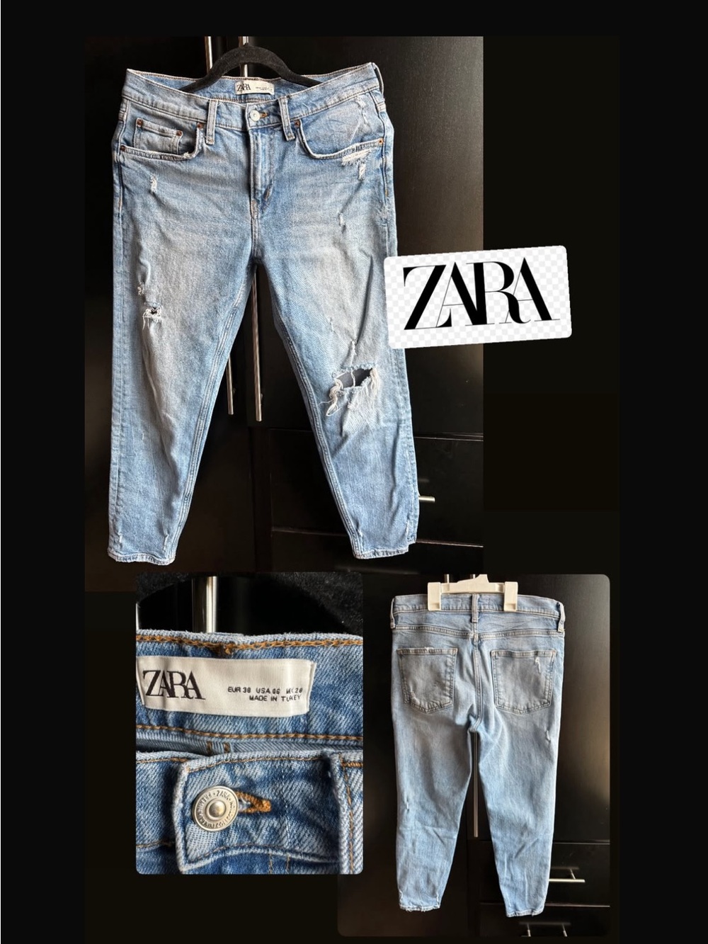 ZARA Light Wash Distressed Boyfriend Jeans